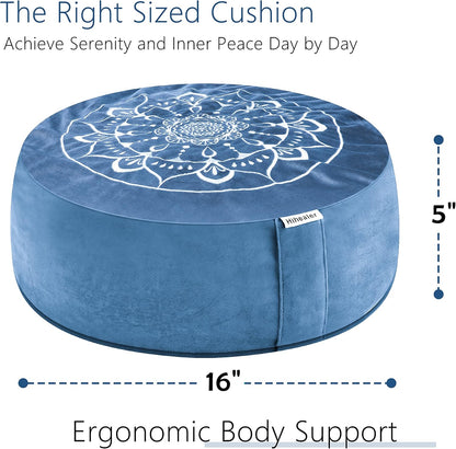 Meditation Cushion, Traditional Tibetan Meditation Pillow Velvet Cover - Large Floor Cushion Seating for Adults - Yoga Buckwheat Bolster for Women、Moms