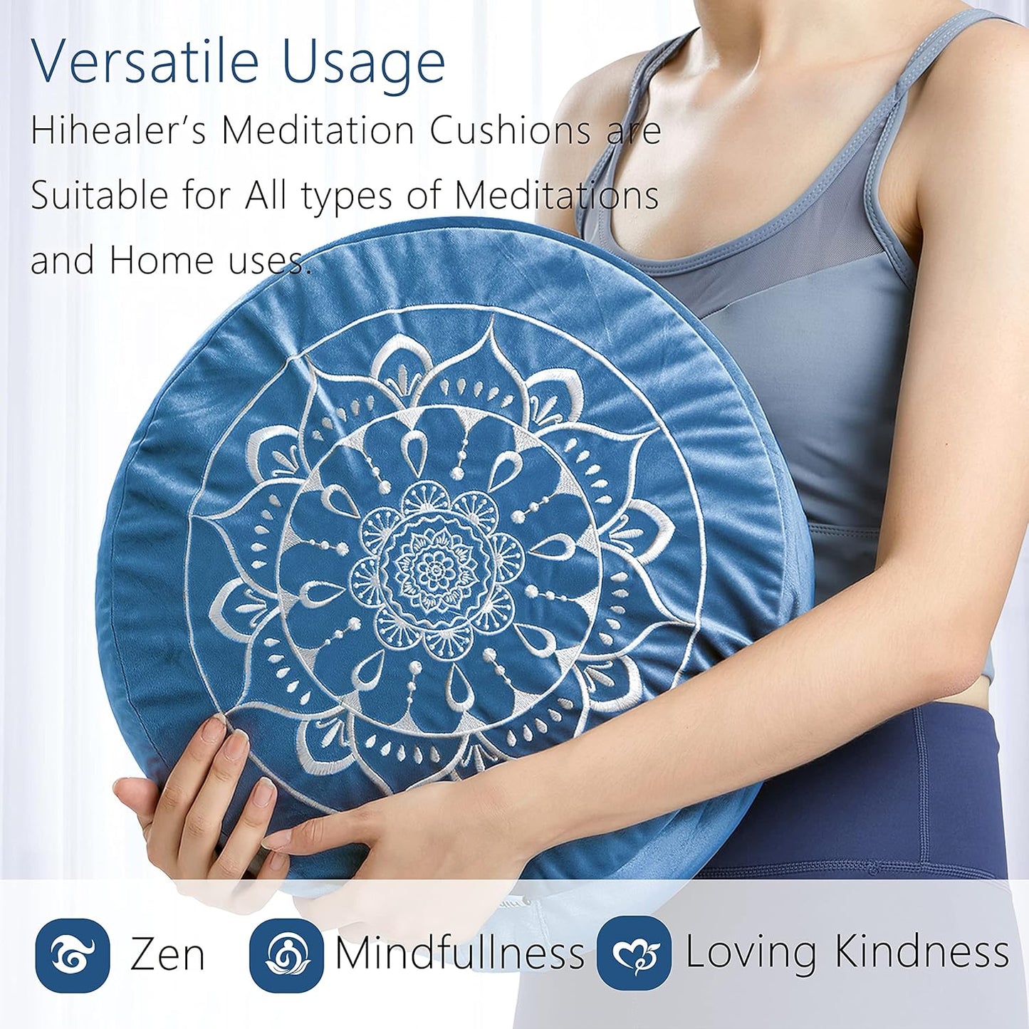 Meditation Cushion, Traditional Tibetan Meditation Pillow Velvet Cover - Large Floor Cushion Seating for Adults - Yoga Buckwheat Bolster for Women、Moms