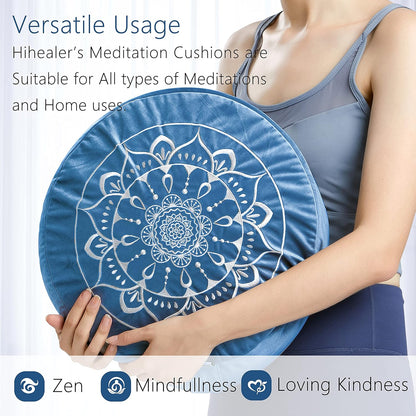 Meditation Cushion, Traditional Tibetan Meditation Pillow Velvet Cover - Large Floor Cushion Seating for Adults - Yoga Buckwheat Bolster for Women、Moms
