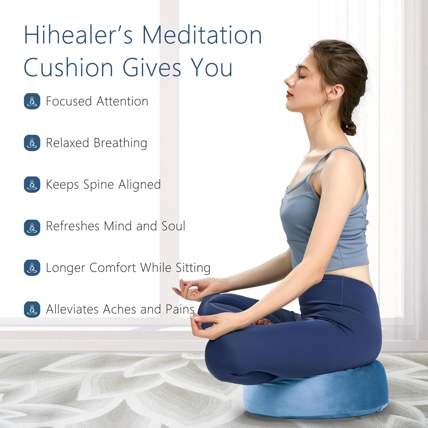 Meditation Cushion, Traditional Tibetan Meditation Pillow Velvet Cover - Large Floor Cushion Seating for Adults - Yoga Buckwheat Bolster for Women、Moms