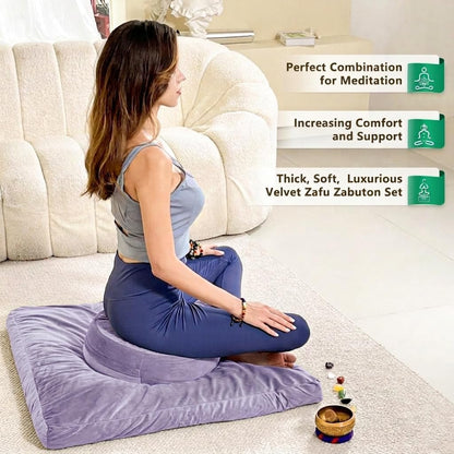 Meditation Cushion, Traditional Tibetan Meditation Pillow Velvet Cover - Large Floor Cushion Seating for Adults - Yoga Buckwheat Bolster for Women、Moms