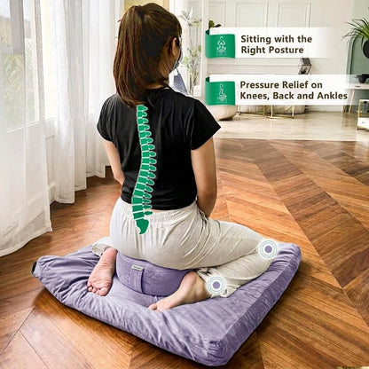 Meditation Cushion, Traditional Tibetan Meditation Pillow Velvet Cover - Large Floor Cushion Seating for Adults - Yoga Buckwheat Bolster for Women、Moms