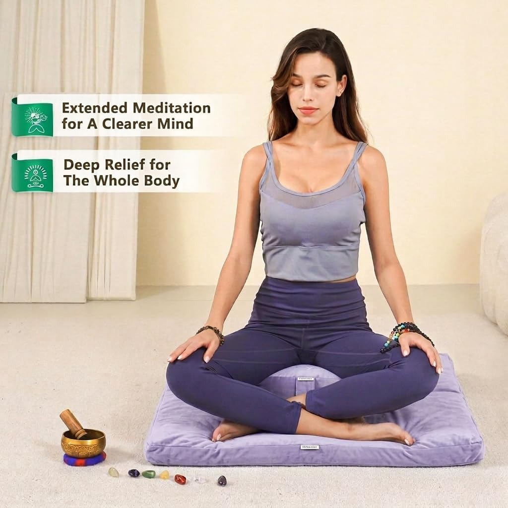 Meditation Cushion, Traditional Tibetan Meditation Pillow Velvet Cover - Large Floor Cushion Seating for Adults - Yoga Buckwheat Bolster for Women、Moms
