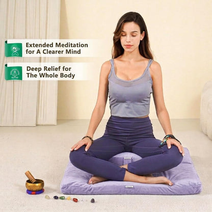Meditation Cushion, Traditional Tibetan Meditation Pillow Velvet Cover - Large Floor Cushion Seating for Adults - Yoga Buckwheat Bolster for Women、Moms