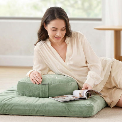 Meditation Cushion, Traditional Tibetan Meditation Pillow Velvet Cover - Large Floor Cushion Seating for Adults - Yoga Buckwheat Bolster for Women、Moms
