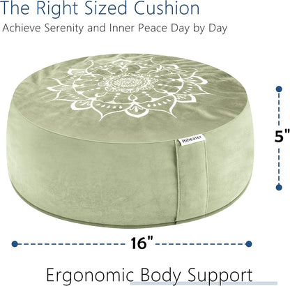 Meditation Cushion, Traditional Tibetan Meditation Pillow Velvet Cover - Large Floor Cushion Seating for Adults - Yoga Buckwheat Bolster for Women、Moms
