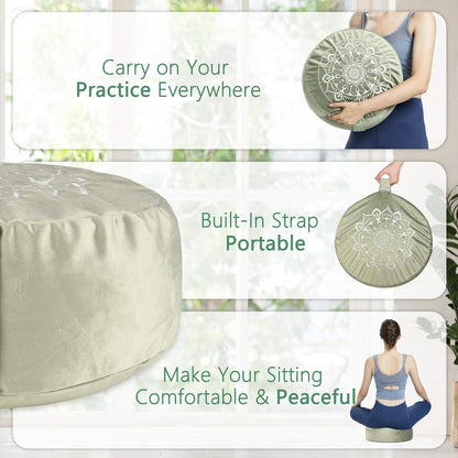 Meditation Cushion, Traditional Tibetan Meditation Pillow Velvet Cover - Large Floor Cushion Seating for Adults - Yoga Buckwheat Bolster for Women、Moms