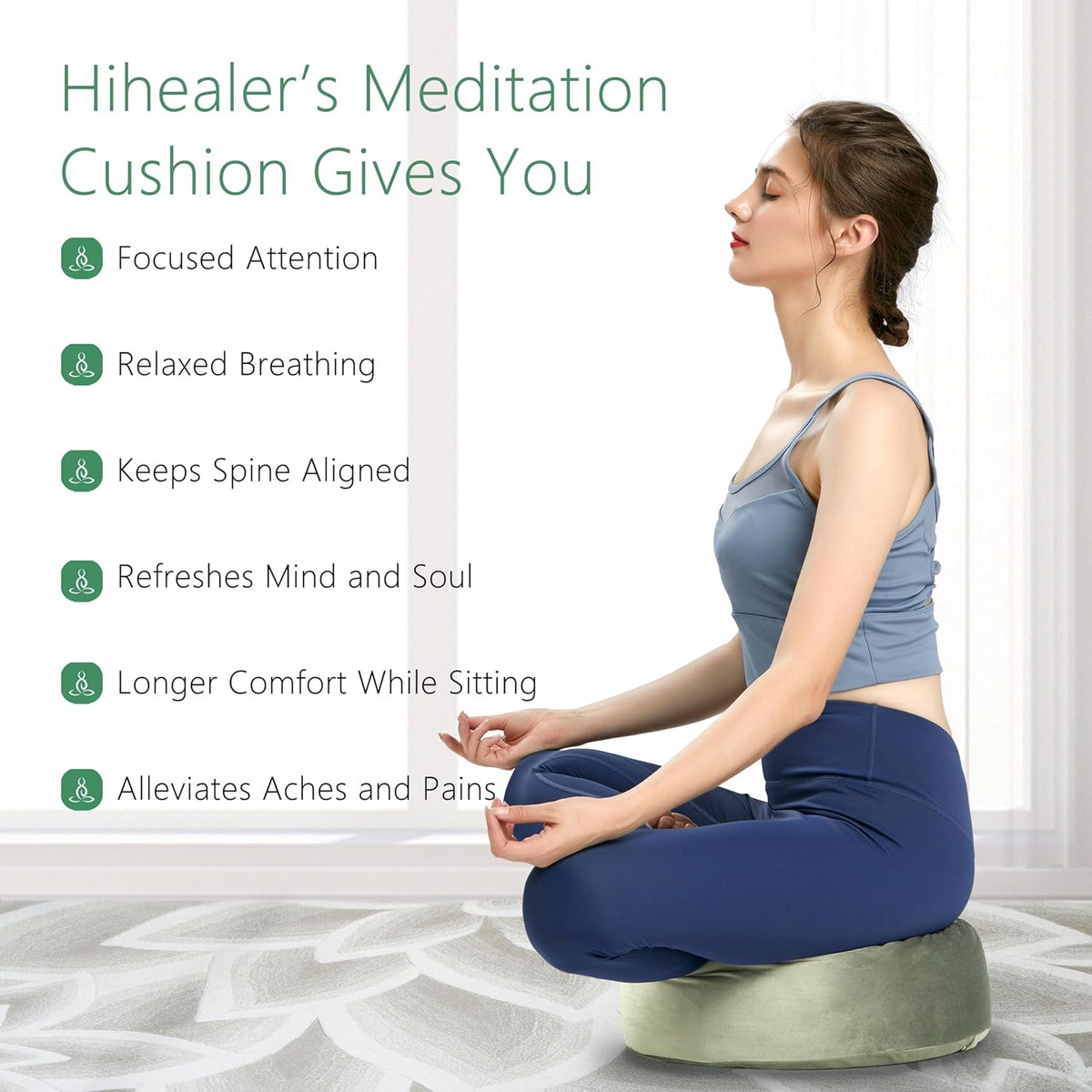 Meditation Cushion, Traditional Tibetan Meditation Pillow Velvet Cover - Large Floor Cushion Seating for Adults - Yoga Buckwheat Bolster for Women、Moms