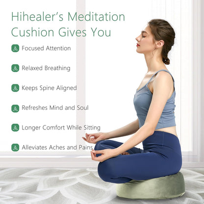 Meditation Cushion, Traditional Tibetan Meditation Pillow Velvet Cover - Large Floor Cushion Seating for Adults - Yoga Buckwheat Bolster for Women、Moms