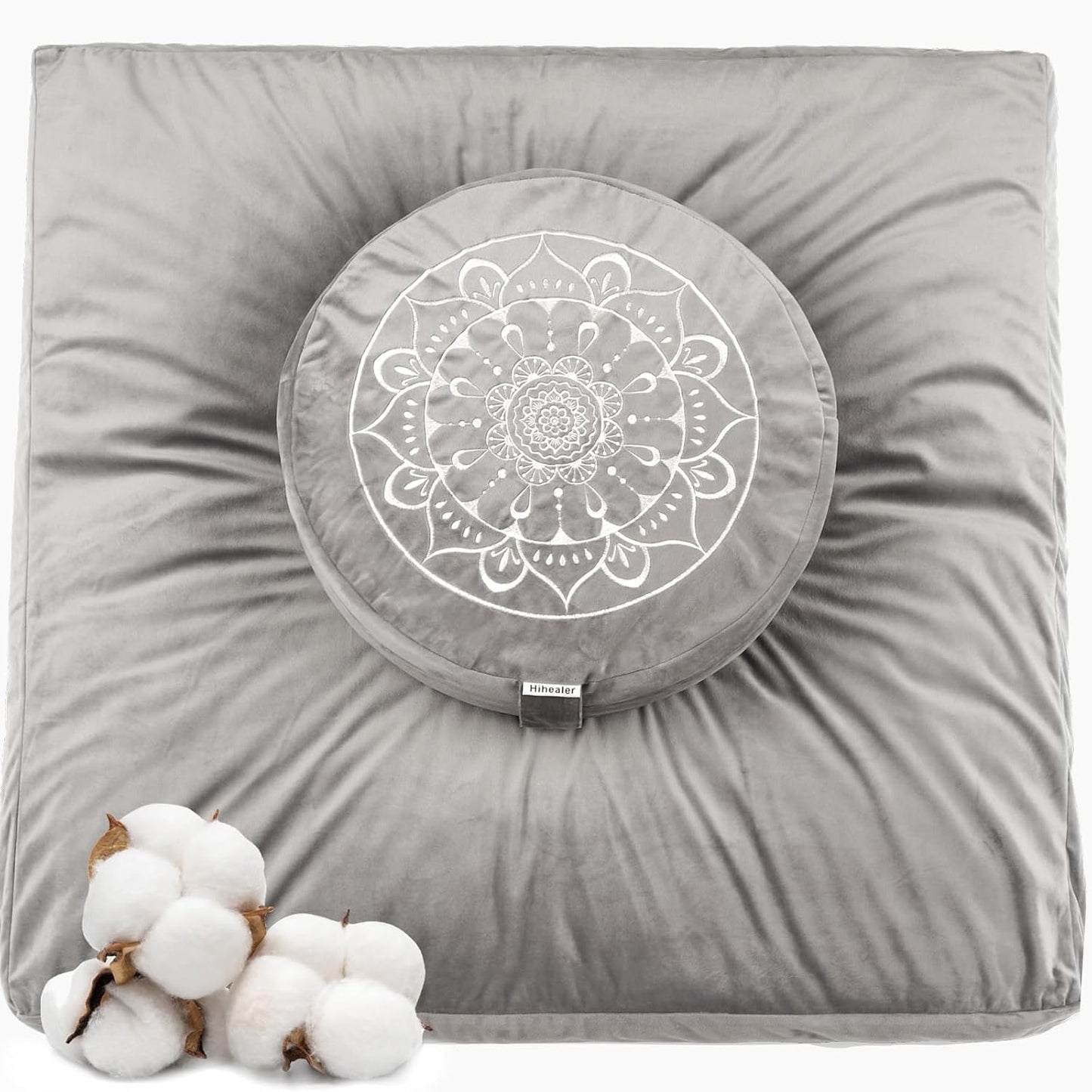 Meditation Cushion, Traditional Tibetan Meditation Pillow Velvet Cover - Large Floor Cushion Seating for Adults - Yoga Buckwheat Bolster for Women、Moms
