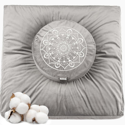 Meditation Cushion, Traditional Tibetan Meditation Pillow Velvet Cover - Large Floor Cushion Seating for Adults - Yoga Buckwheat Bolster for Women、Moms