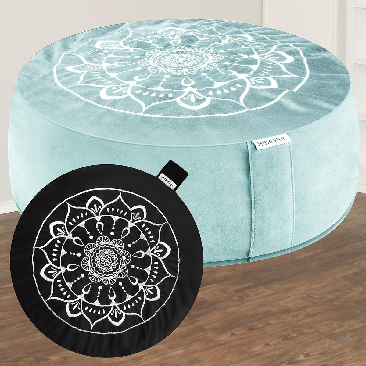 Meditation Cushion, Traditional Tibetan Meditation Pillow Velvet Cover - Large Floor Cushion Seating for Adults - Yoga Buckwheat Bolster for Women、Moms