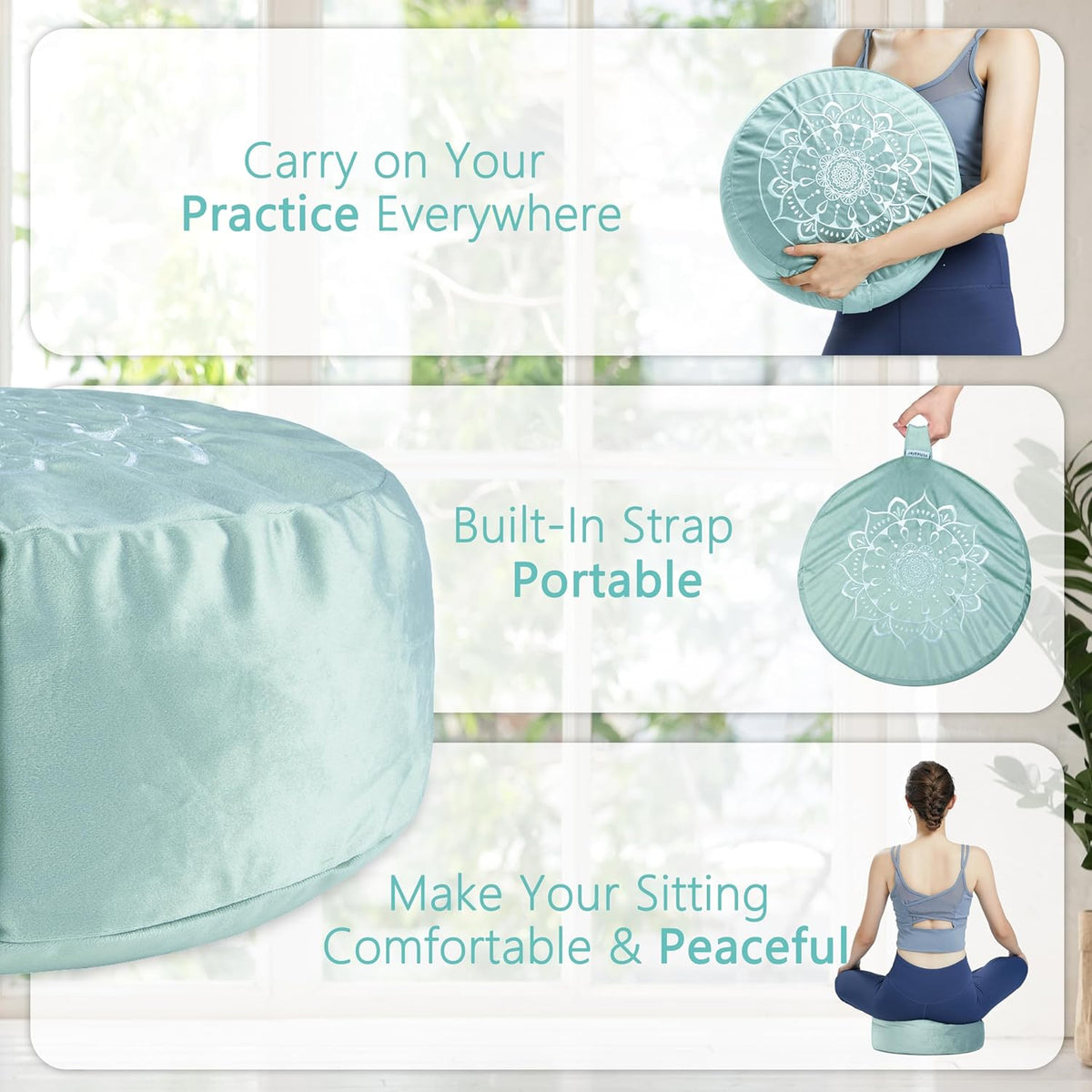Meditation Cushion, Traditional Tibetan Meditation Pillow Velvet Cover - Large Floor Cushion Seating for Adults - Yoga Buckwheat Bolster for Women、Moms