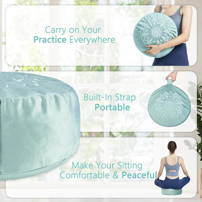 Meditation Cushion, Traditional Tibetan Meditation Pillow Velvet Cover - Large Floor Cushion Seating for Adults - Yoga Buckwheat Bolster for Women、Moms
