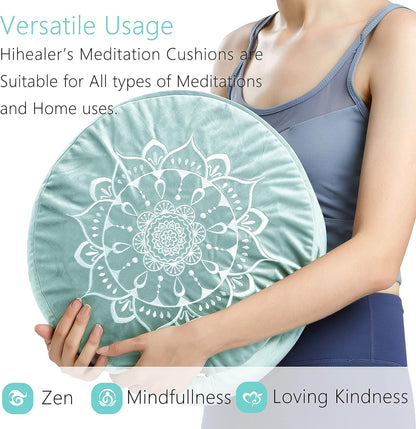 Meditation Cushion, Traditional Tibetan Meditation Pillow Velvet Cover - Large Floor Cushion Seating for Adults - Yoga Buckwheat Bolster for Women、Moms