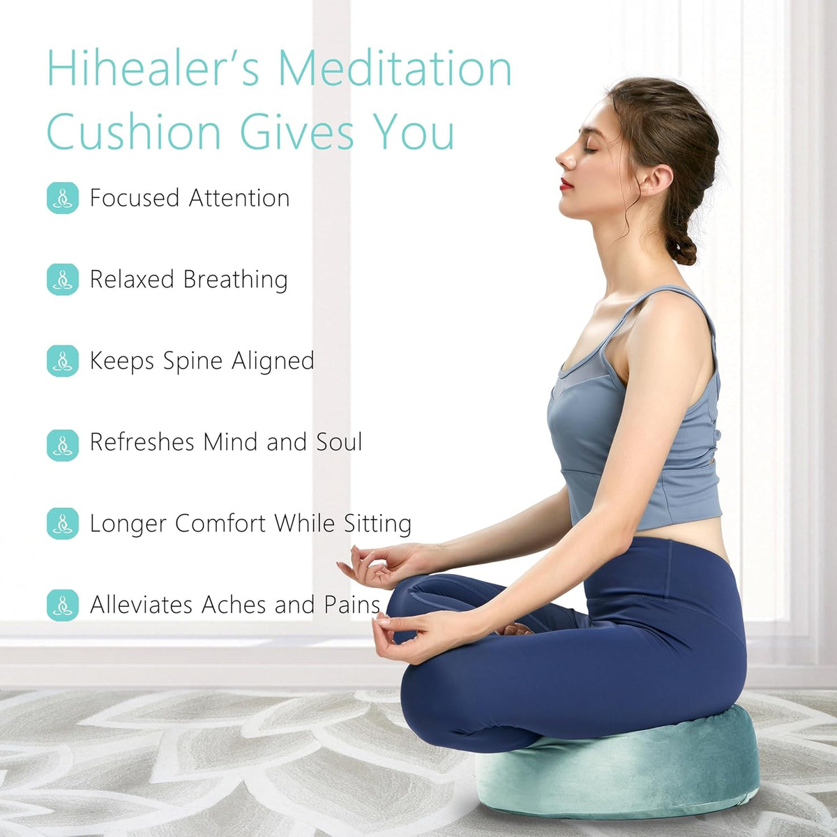 Meditation Cushion, Traditional Tibetan Meditation Pillow Velvet Cover - Large Floor Cushion Seating for Adults - Yoga Buckwheat Bolster for Women、Moms