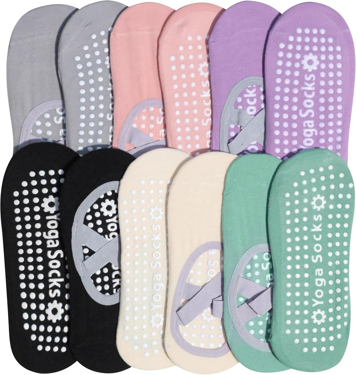 6 Pairs Pilates Socks for women, Non-Slip Yoga Socks With Grip&Strap for Dance Barre Ballet Fitness Workout（5-9）