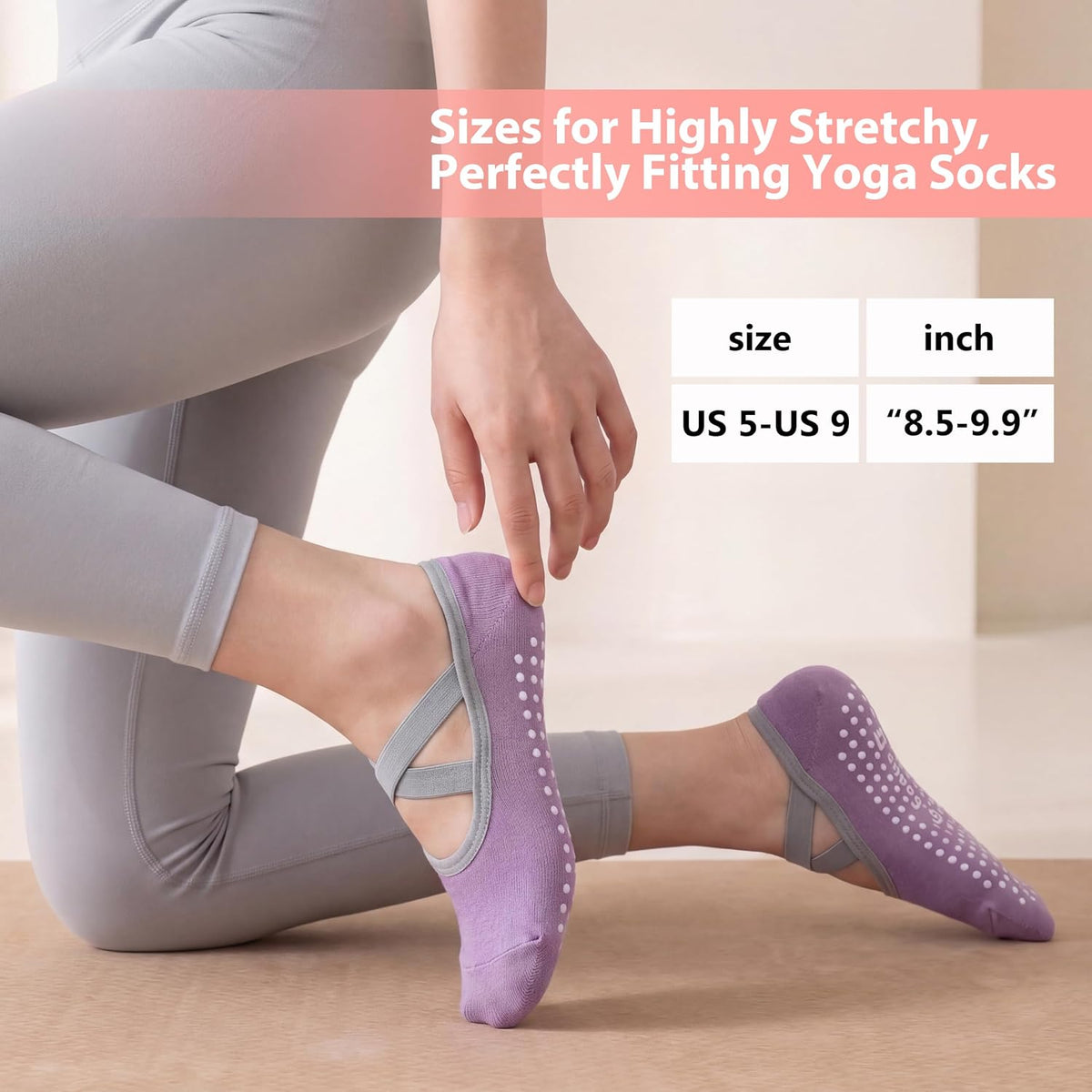 6 Pairs Pilates Socks for women, Non-Slip Yoga Socks With Grip&Strap for Dance Barre Ballet Fitness Workout（5-9）