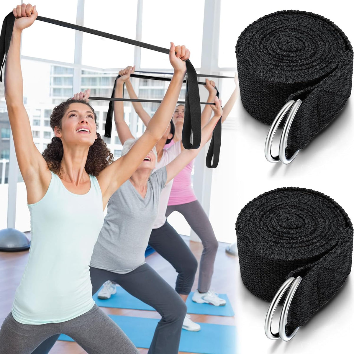 Yoga Strap Stretching Pilates Exercise Adjustable Straps 6 ft Non Elastic Yoga Belt with Adjustable D Ring Buckle for Pilates Gym Workouts Fitness