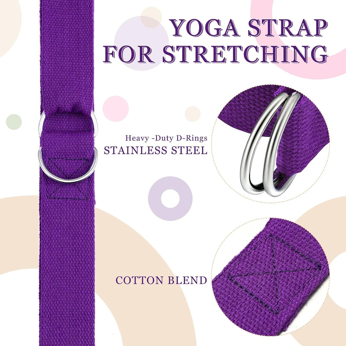 Yoga Strap Stretching Pilates Exercise Adjustable Straps 6 ft Non Elastic Yoga Belt with Adjustable D Ring Buckle for Pilates Gym Workouts Fitness