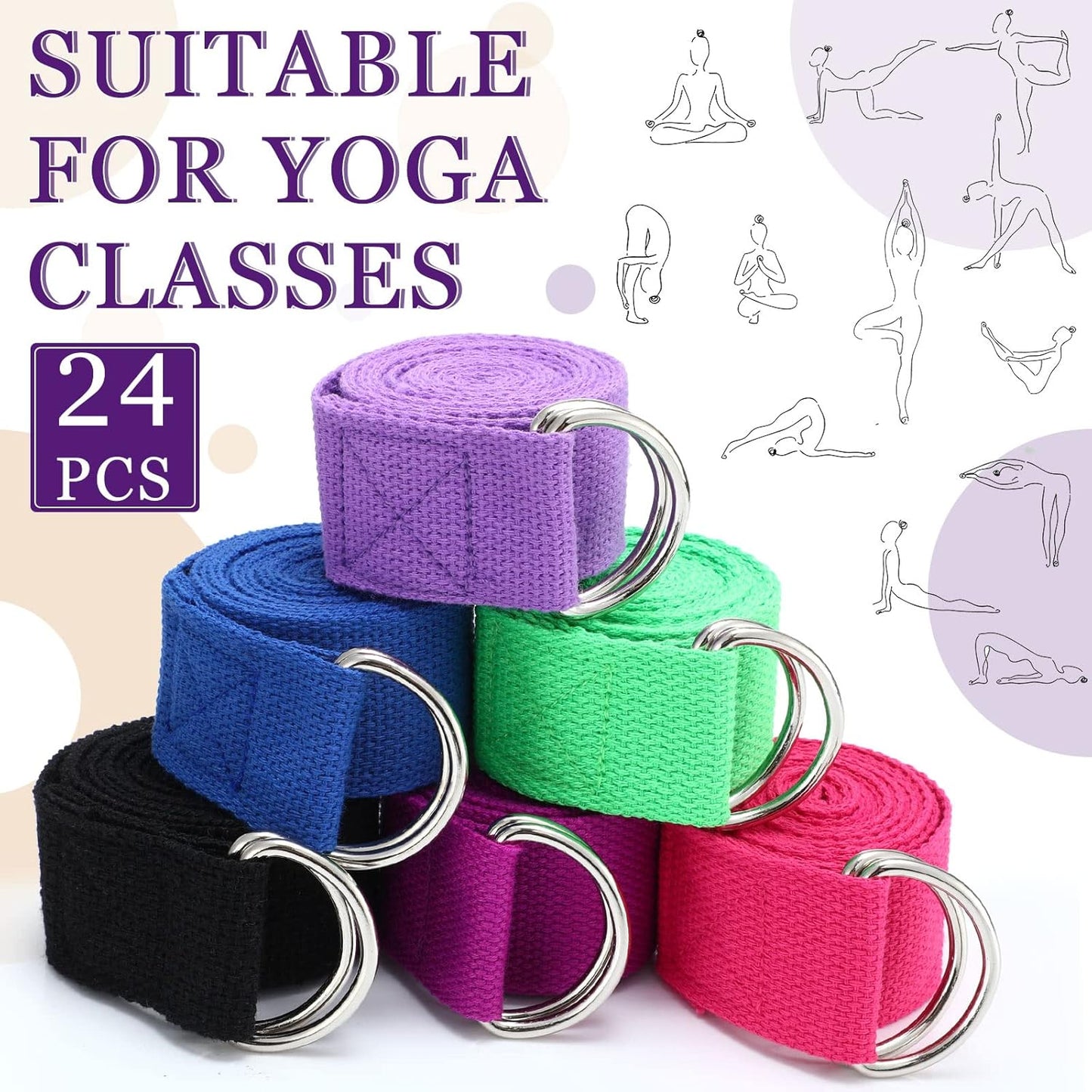 Yoga Strap Stretching Pilates Exercise Adjustable Straps 6 ft Non Elastic Yoga Belt with Adjustable D Ring Buckle for Pilates Gym Workouts Fitness
