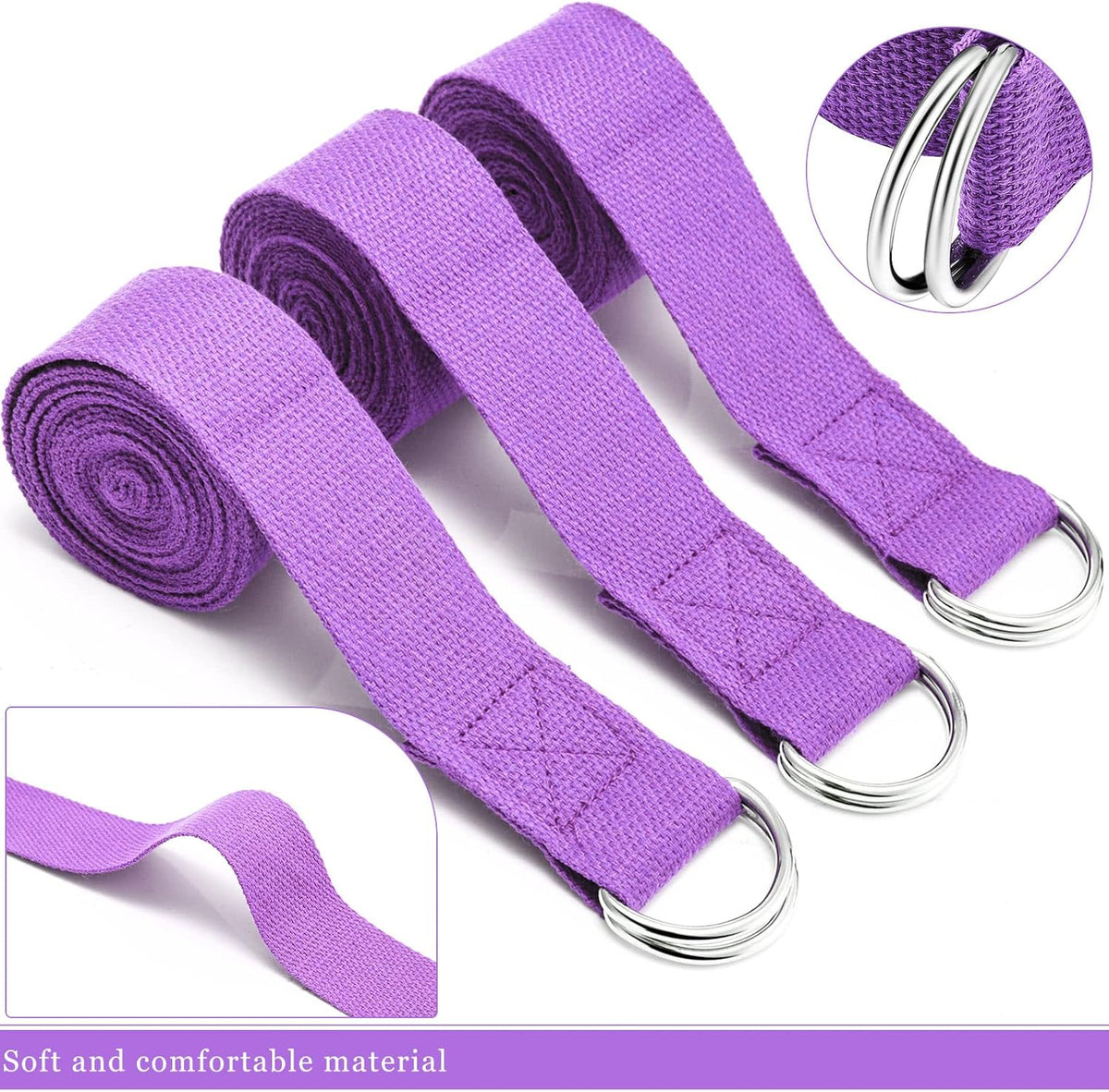 Yoga Strap Stretching Pilates Exercise Adjustable Straps 6 ft Non Elastic Yoga Belt with Adjustable D Ring Buckle for Pilates Gym Workouts Fitness