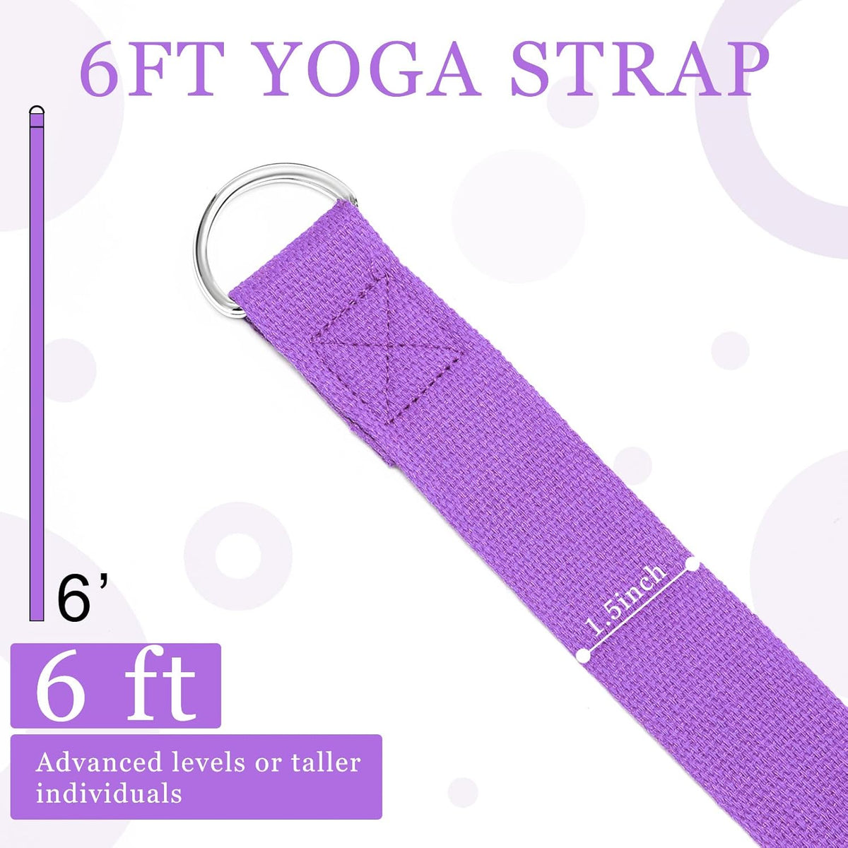 Yoga Strap Stretching Pilates Exercise Adjustable Straps 6 ft Non Elastic Yoga Belt with Adjustable D Ring Buckle for Pilates Gym Workouts Fitness