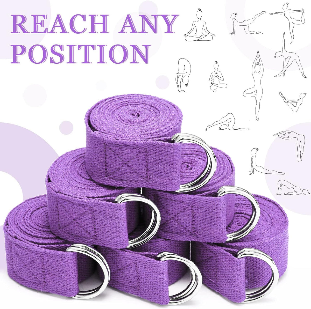 Yoga Strap Stretching Pilates Exercise Adjustable Straps 6 ft Non Elastic Yoga Belt with Adjustable D Ring Buckle for Pilates Gym Workouts Fitness