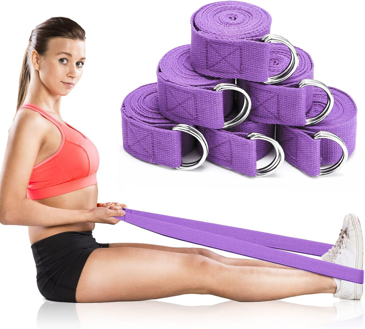 Yoga Strap Stretching Pilates Exercise Adjustable Straps 6 ft Non Elastic Yoga Belt with Adjustable D Ring Buckle for Pilates Gym Workouts Fitness
