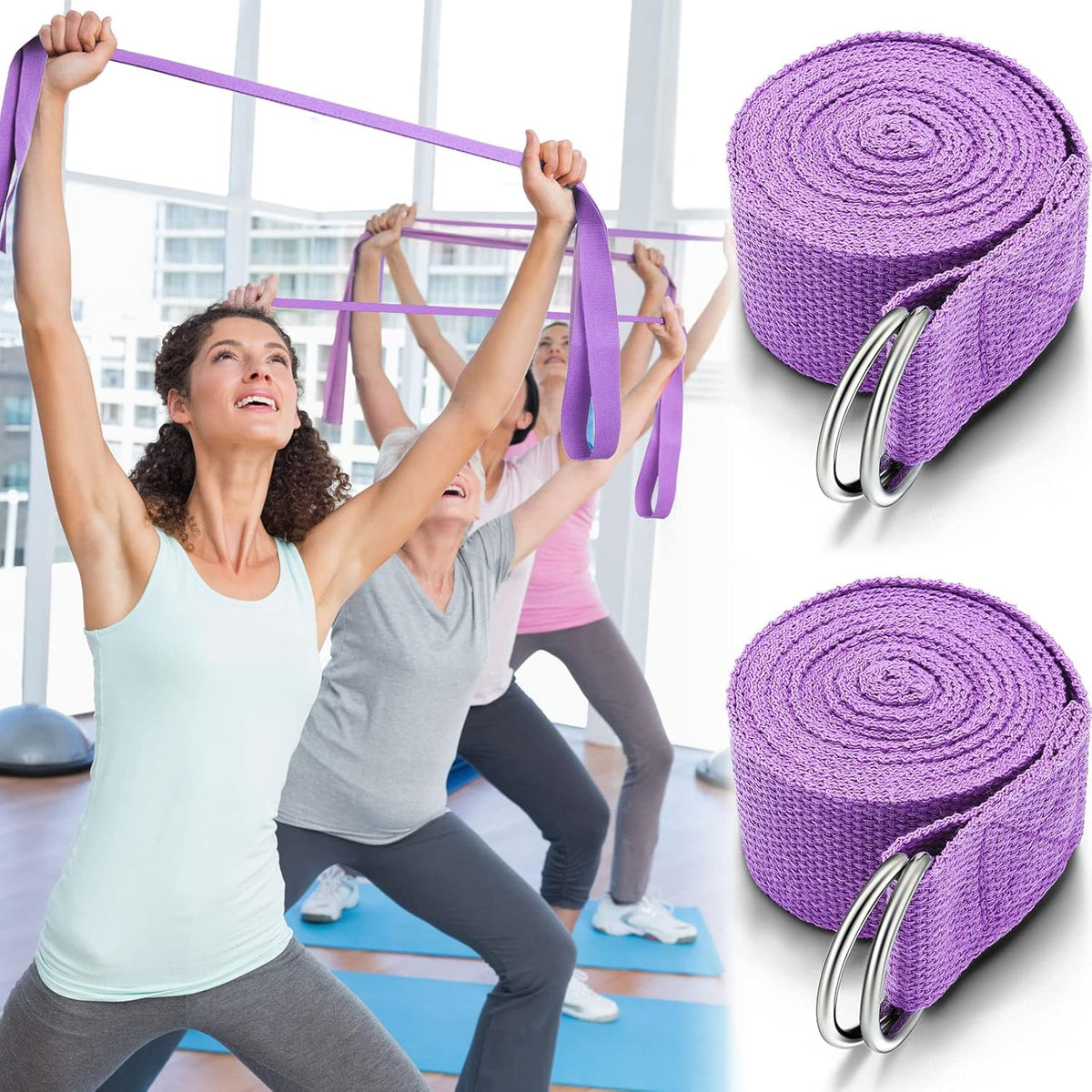 Yoga Strap Stretching Pilates Exercise Adjustable Straps 6 ft Non Elastic Yoga Belt with Adjustable D Ring Buckle for Pilates Gym Workouts Fitness