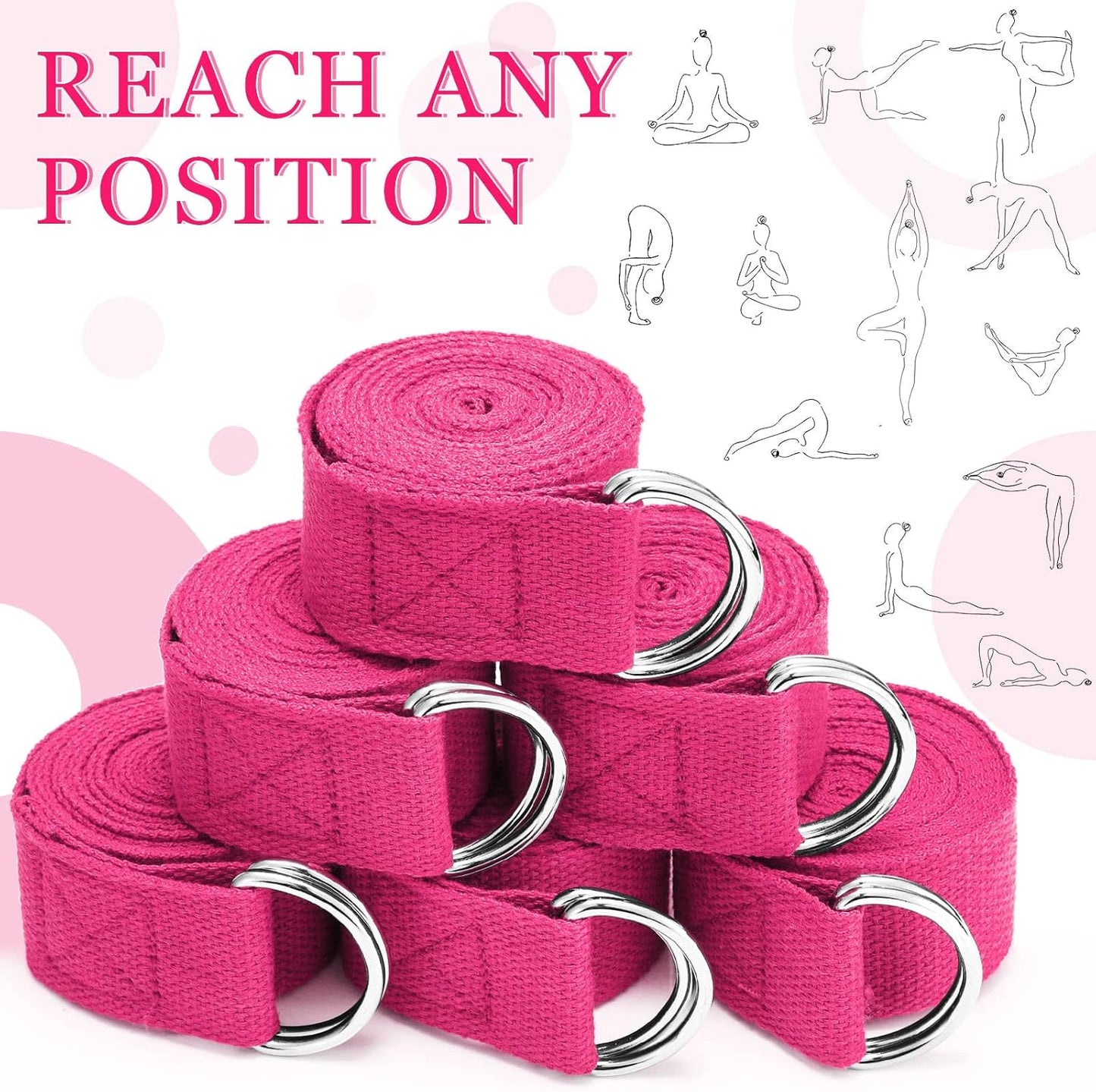 Yoga Strap Stretching Pilates Exercise Adjustable Straps 6 ft Non Elastic Yoga Belt with Adjustable D Ring Buckle for Pilates Gym Workouts Fitness