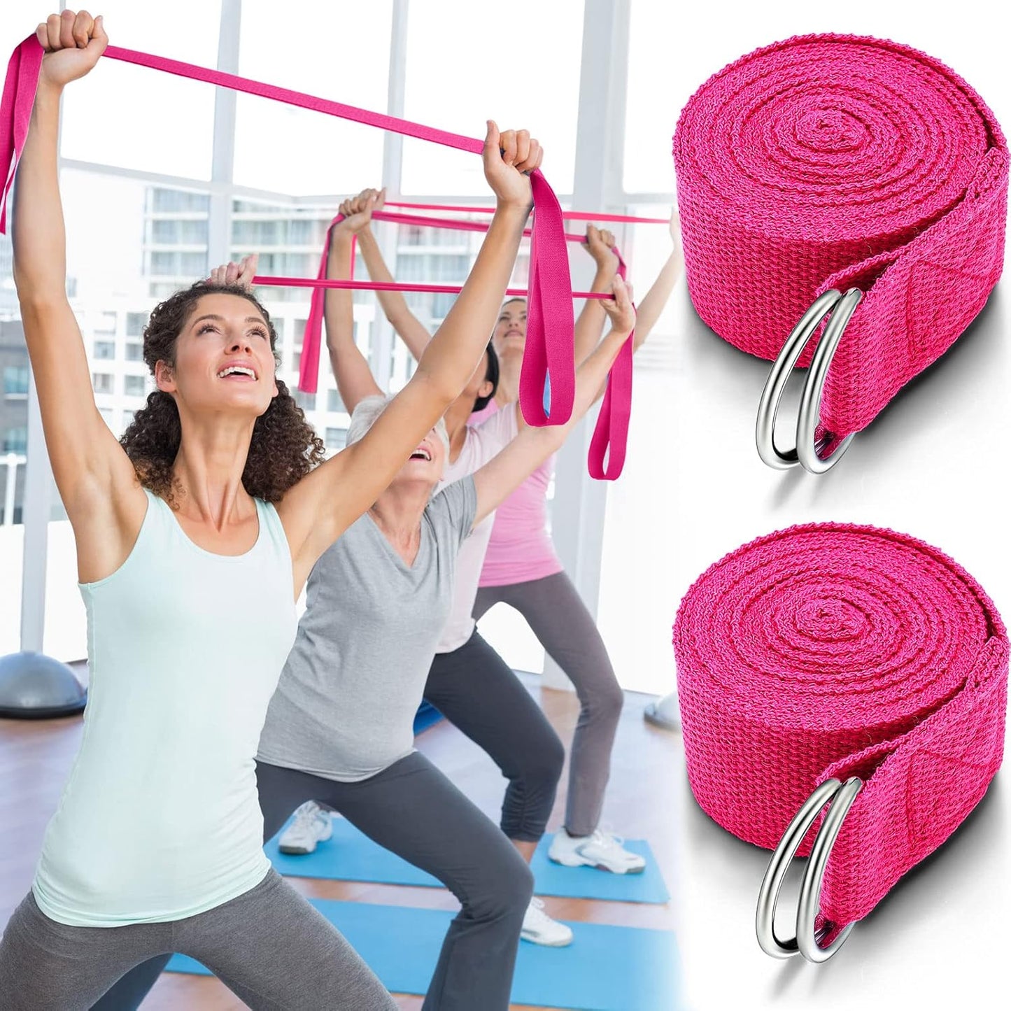 Yoga Strap Stretching Pilates Exercise Adjustable Straps 6 ft Non Elastic Yoga Belt with Adjustable D Ring Buckle for Pilates Gym Workouts Fitness