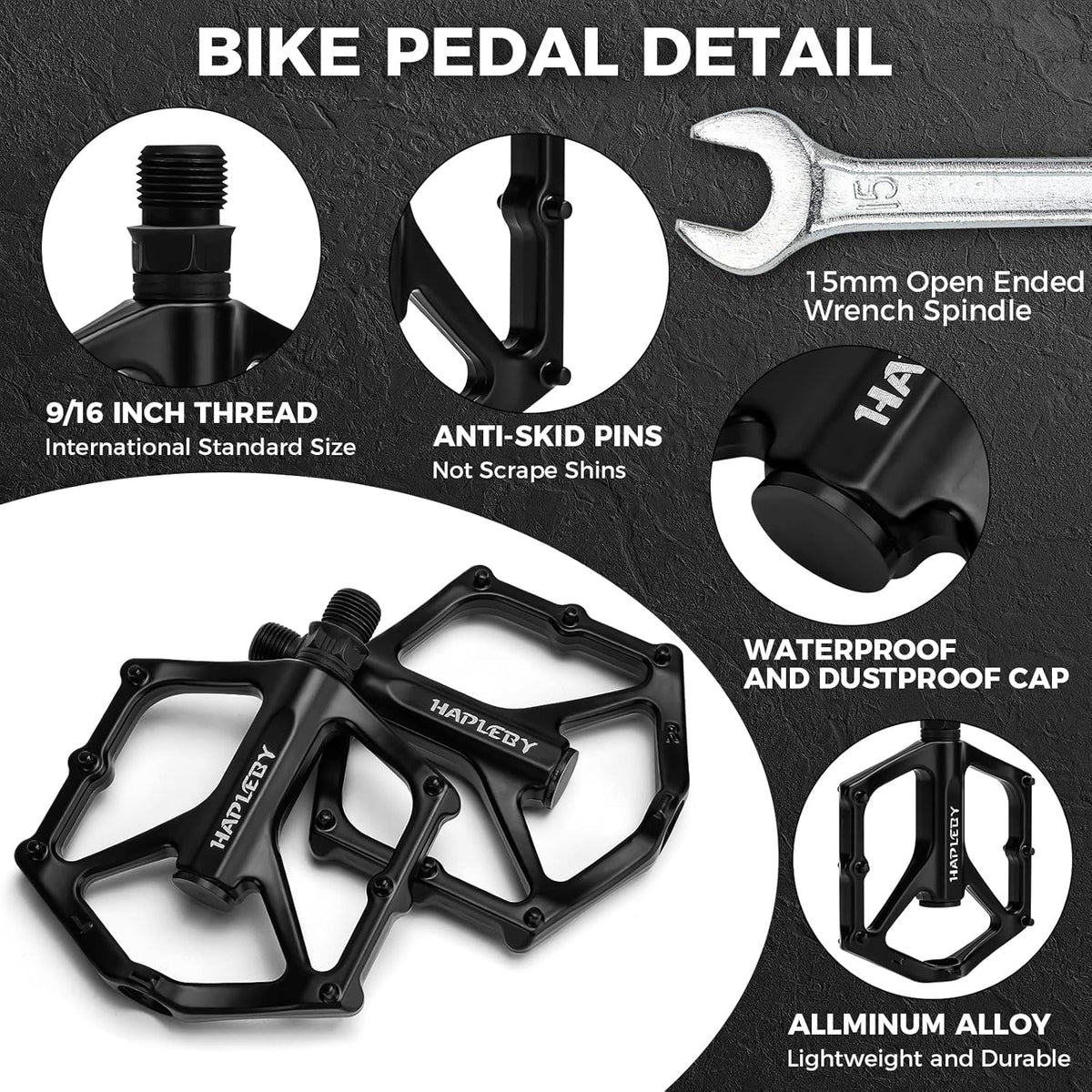 Premium Bike Pedals of 9/16 Inch, Professional Mountain and Road Bike Flat Pedal with 2 Sealed Bearings, Wide Paltform and Lightweight of Bicycle Pedals, Come with Pedal Wrench 1PCs