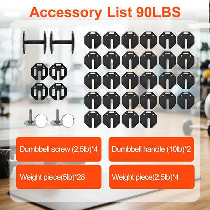Adjustable Dumbbell Sets, Each 50/80/90/120LB Pairs Durable Steel Build, Free Weights Dumbbells Set of 2 with Anti-slip Handle, For Full Body Home Gym Workout Home Strength Training Equipment 50/80/90/120LBSX2