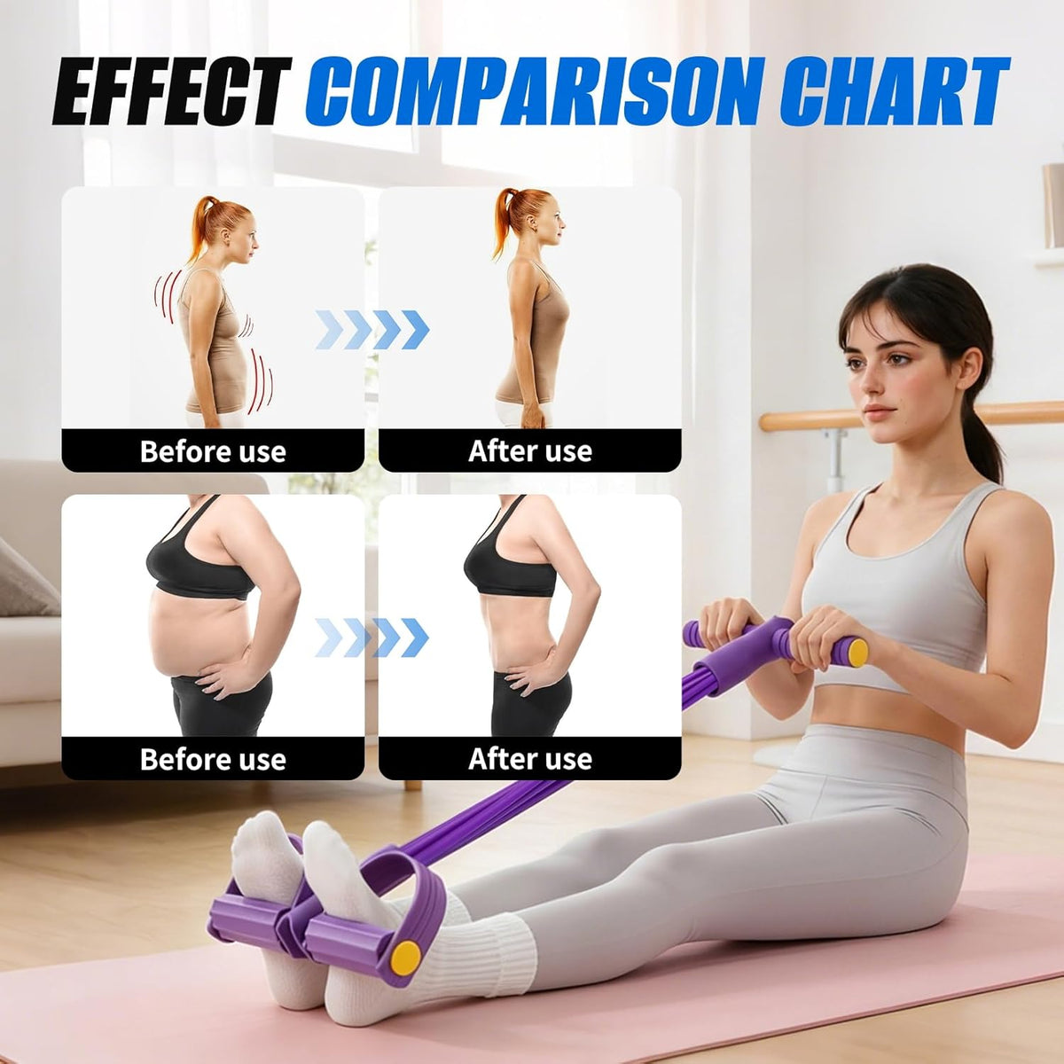 Pedal Resistance Band with Handles,6/8/10 Tube Stretch Band, Fitness Shaping Yoga Exercise Equipment, Natural Rubber Tension Rope, for Abdominal, Leg, Arm, Back Slimming Training
