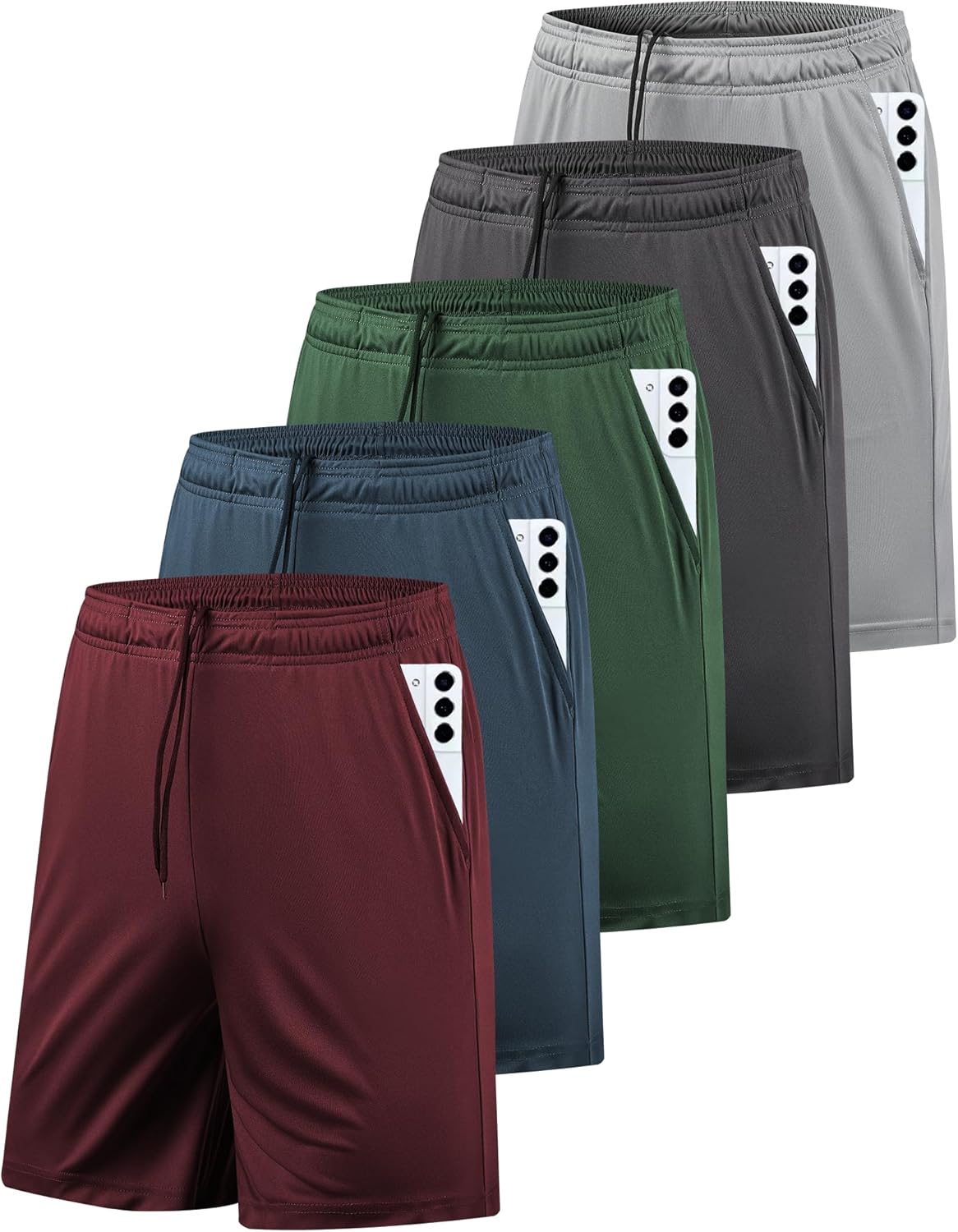 5 Pack Men's Athletic Gym Shorts with Pockets Quick Dry Activewear Workout Running Shorts for Men