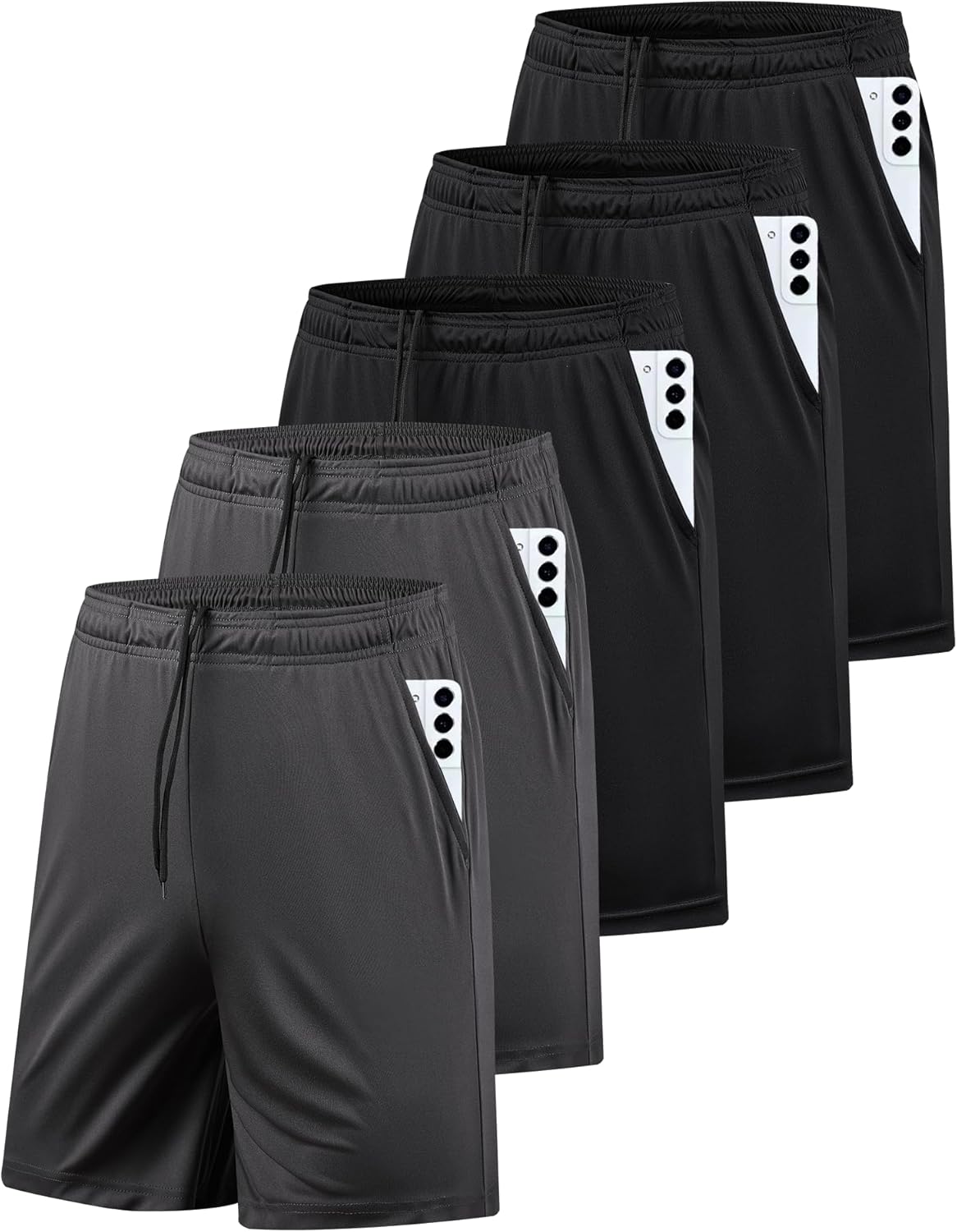 5 Pack Men's Athletic Gym Shorts with Pockets Quick Dry Activewear Workout Running Shorts for Men