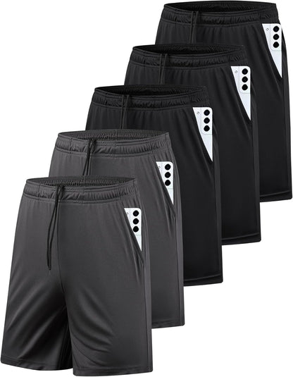 5 Pack Men's Athletic Gym Shorts with Pockets Quick Dry Activewear Workout Running Shorts for Men