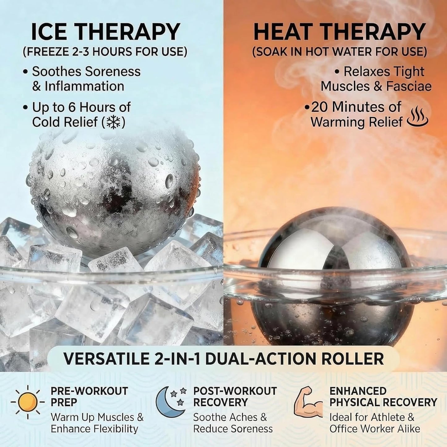 Cold Massage Roller Ball - Ice Roller Ball for Muscles Deep Tissue, Cold & Heat Therapy, Plantar Fasciitis Roller