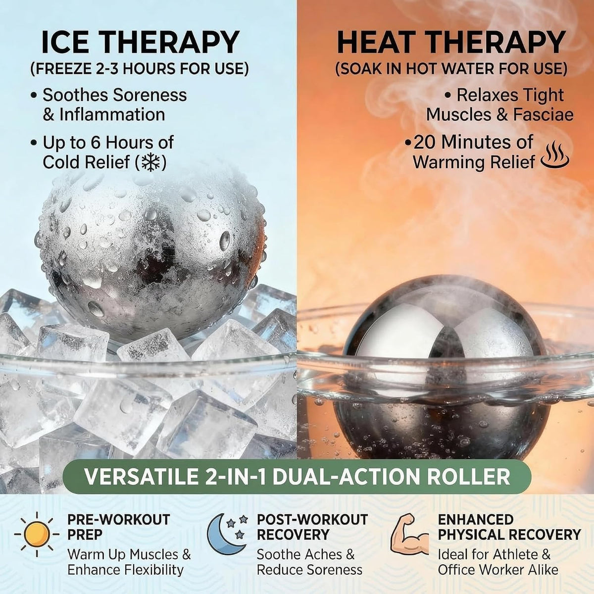 Cold Massage Roller Ball - Ice Roller Ball for Muscles Deep Tissue, Cold & Heat Therapy, Plantar Fasciitis Roller