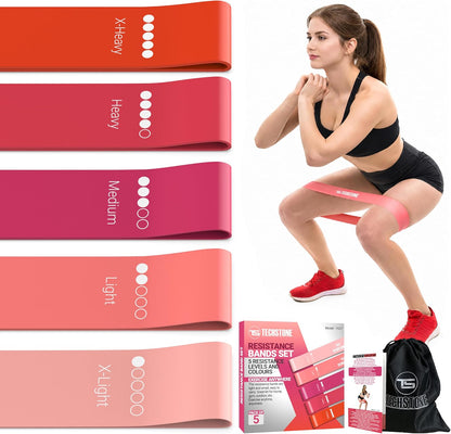 TechStone Resistance Bands Set – 5 Levels Loop Exercise Bands for Men & Women, Elastic Workout Bands for Home Gym, Training, Yoga & Fitness, Carry Bag Included