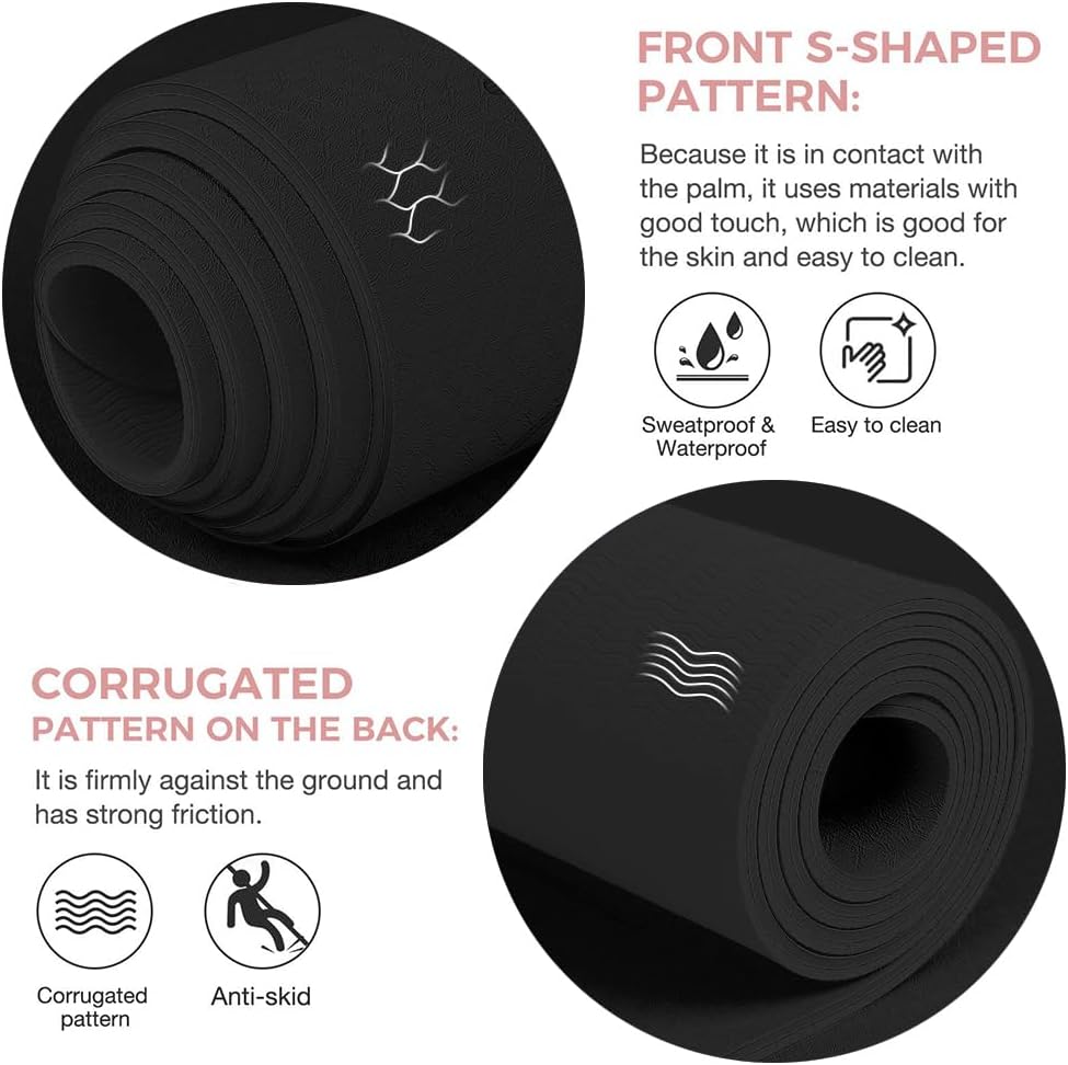 Yoga Mat Non Slip TPE Extra Wide Yoga Mat with Alignment Mark, 72"L x 32"W x 0.32"/0.24"Th (183cm x 80cm x 8mm/6mm), Anti-Tear Exercise Mat with Carrying Strap and Bag, Workout Mats for Yoga, Pilates