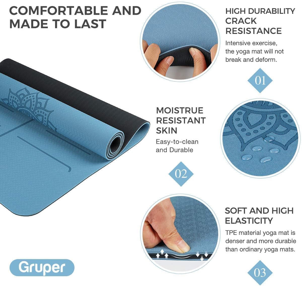 Yoga Mat Non Slip TPE Extra Wide Yoga Mat with Alignment Mark, 72"L x 32"W x 0.32"/0.24"Th (183cm x 80cm x 8mm/6mm), Anti-Tear Exercise Mat with Carrying Strap and Bag, Workout Mats for Yoga, Pilates