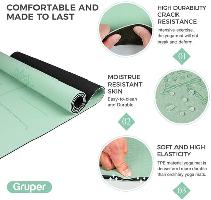 Yoga Mat Non Slip TPE Extra Wide Yoga Mat with Alignment Mark, 72"L x 32"W x 0.32"/0.24"Th (183cm x 80cm x 8mm/6mm), Anti-Tear Exercise Mat with Carrying Strap and Bag, Workout Mats for Yoga, Pilates