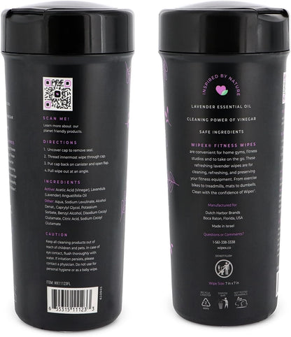 Yoga Mat Cleaner & Fitness Wipes - Natural Lavender & Vinegar Gym Equipment Cleaner - 75 Gym Wipes to Clean Yoga Mats, Spinning & Peloton Bikes, Weight Machines & Surfaces
