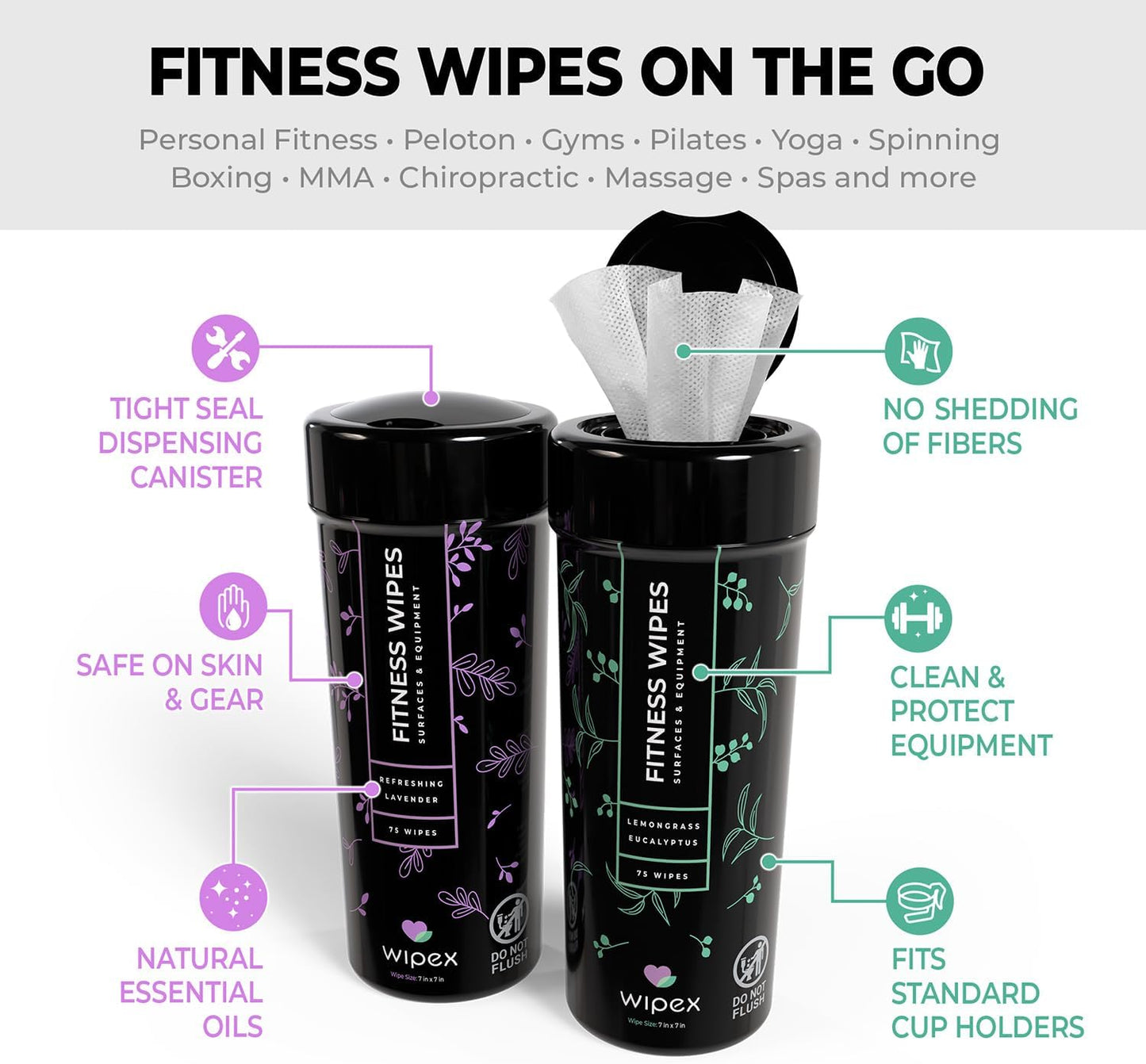 Yoga Mat Cleaner & Fitness Wipes - Natural Lavender & Vinegar Gym Equipment Cleaner - 75 Gym Wipes to Clean Yoga Mats, Spinning & Peloton Bikes, Weight Machines & Surfaces