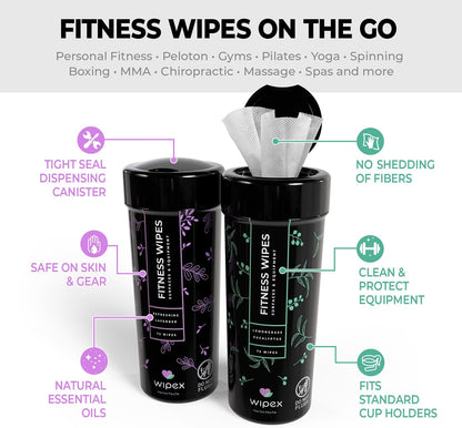 Yoga Mat Cleaner & Fitness Wipes - Natural Lavender & Vinegar Gym Equipment Cleaner - 75 Gym Wipes to Clean Yoga Mats, Spinning & Peloton Bikes, Weight Machines & Surfaces