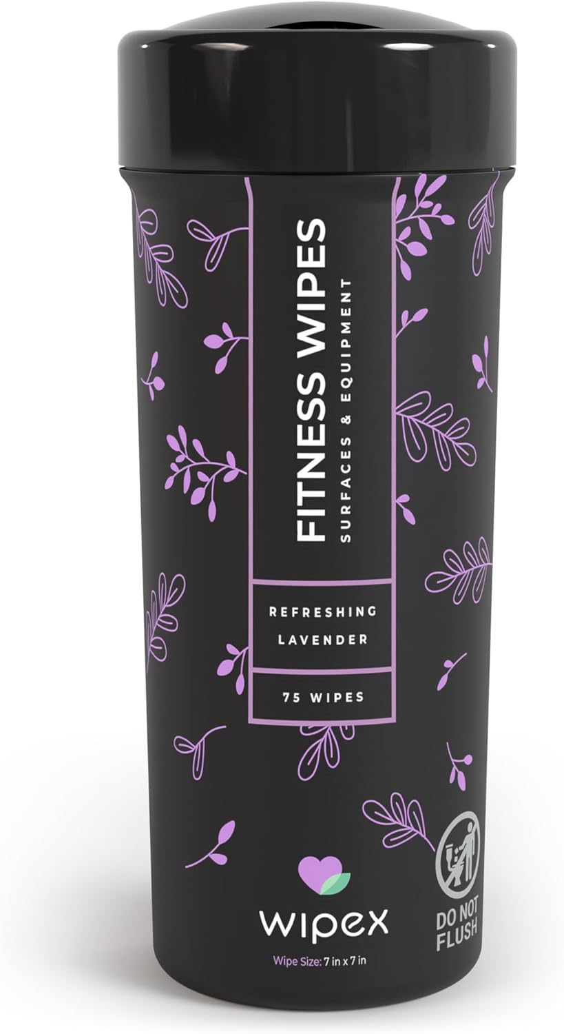 Yoga Mat Cleaner & Fitness Wipes - Natural Lavender & Vinegar Gym Equipment Cleaner - 75 Gym Wipes to Clean Yoga Mats, Spinning & Peloton Bikes, Weight Machines & Surfaces