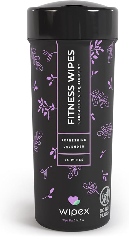 Yoga Mat Cleaner & Fitness Wipes - Natural Lavender & Vinegar Gym Equipment Cleaner - 75 Gym Wipes to Clean Yoga Mats, Spinning & Peloton Bikes, Weight Machines & Surfaces