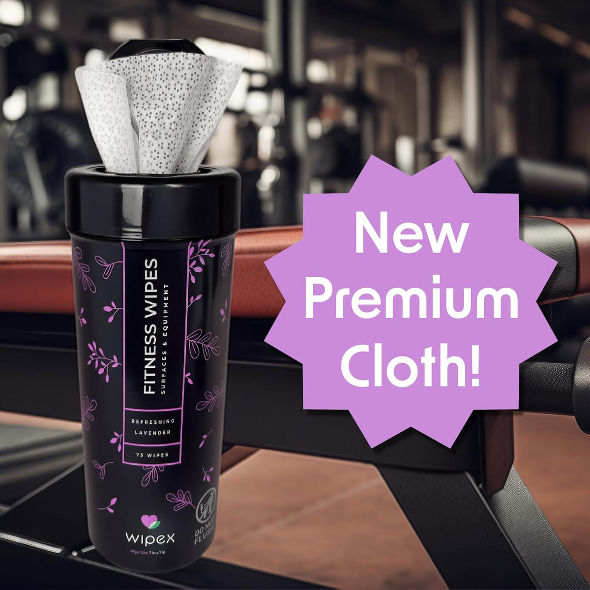 Yoga Mat Cleaner & Fitness Wipes - Natural Lavender & Vinegar Gym Equipment Cleaner - 75 Gym Wipes to Clean Yoga Mats, Spinning & Peloton Bikes, Weight Machines & Surfaces